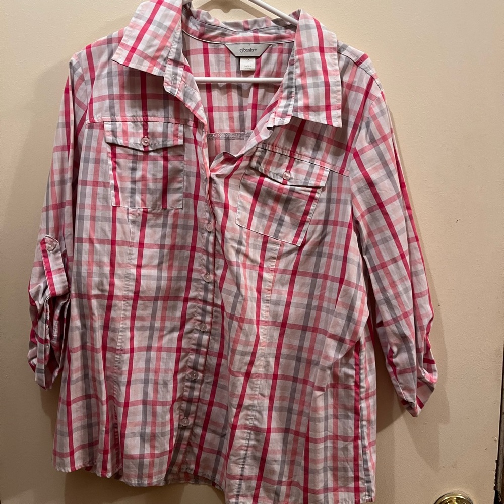 CJ Banks Pink and White Plaid Kids Shirt